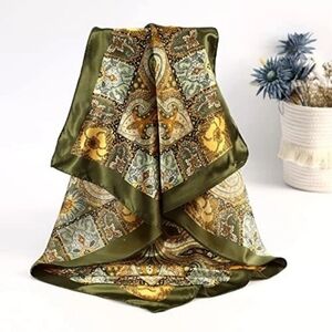 Floral Paisley Hijab Scarf Square Shawlsl Satin Hair Scarf Olive Green